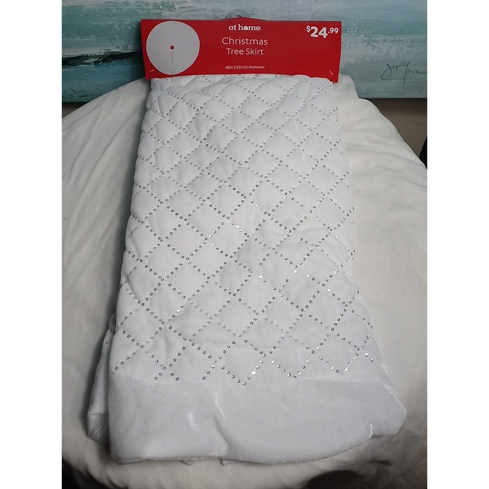 White With Silver‎ Sequins Christmas Tree Skirt 48" Holiday Decoration New